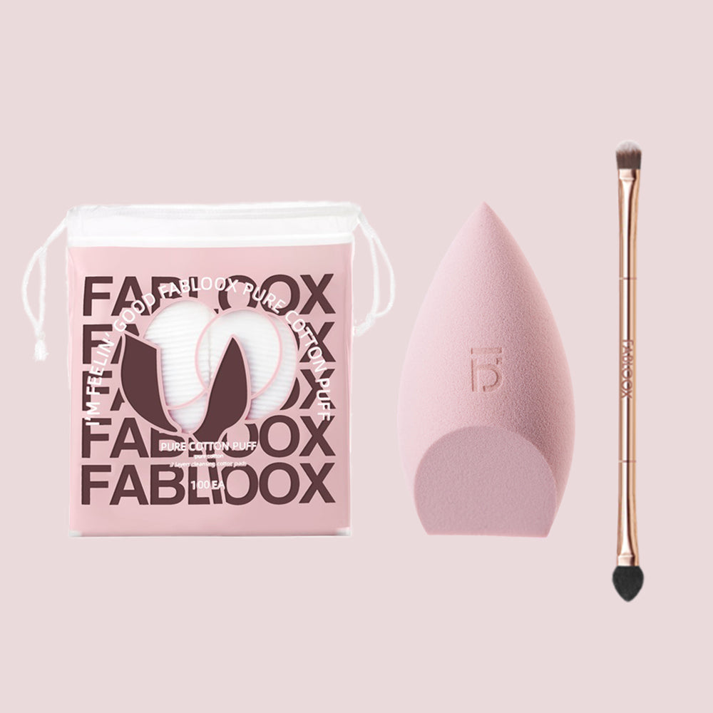 Happy Cloud Pure Cotton Puff+Marshmallow  Makeup Sponge+Dual Flaw Erase Brush - Fabloox